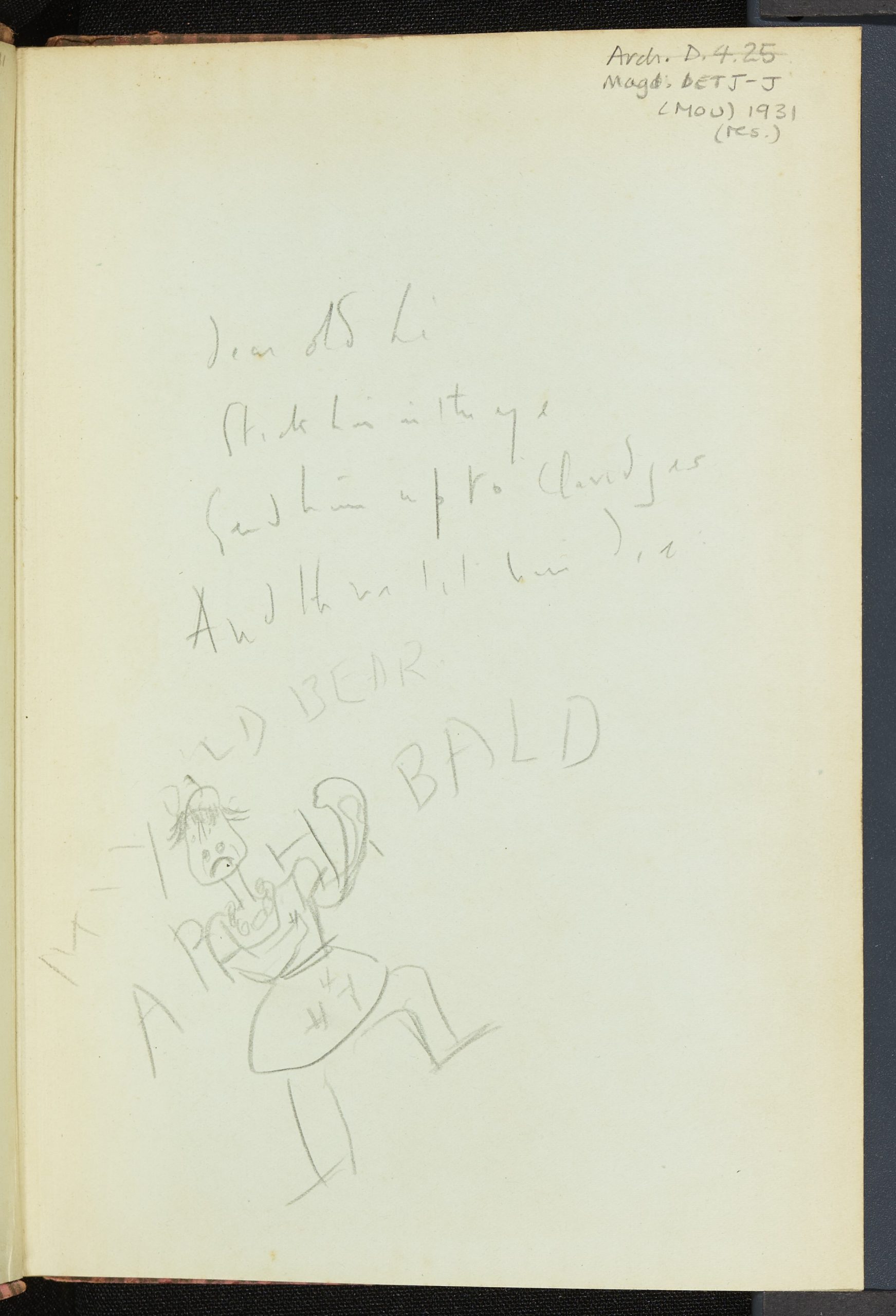 Betjeman's drawing of Archie in 'Mount Zion', dedicated to Lionel Perry.